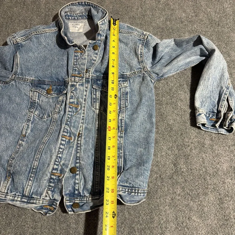 Old Navy Denim Jacket Womens Size Small Blue Boyfriend Button Front Pockets